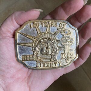 VTG Belt Buckle 100 YEARS Statue of Liberty, 1986, Gold & Silver plate, Diamond